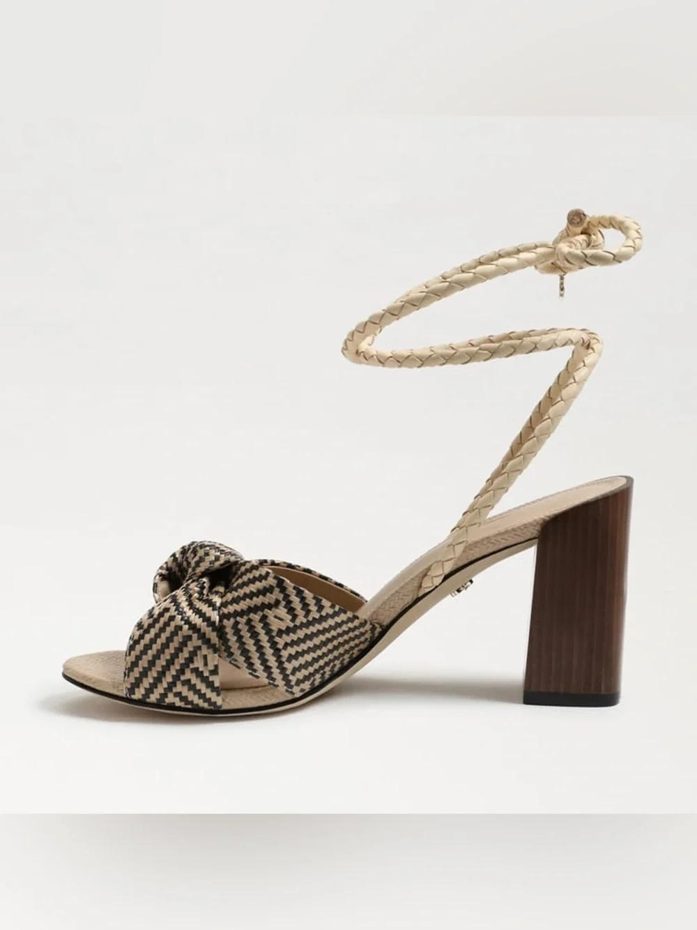 Sam Edelman Bodhi Braided Ankle-Tie Block Heel Sandals in Beige/Black - Picture 3 of 12